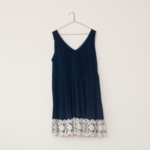 Navy Dress with Ivory Trim and Lace